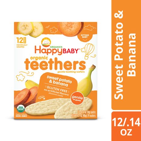 Happy Baby Organics Organics Baby Snacks, Gentle Teething Wafers, Gluten Free & Vegan, Sweet Potato & Banana