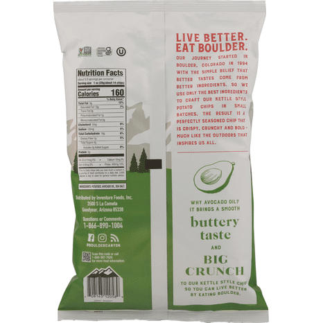 Boulder Canyon Potato Chips, Kettle Style, Classic Sea Salt, Avocado Oil