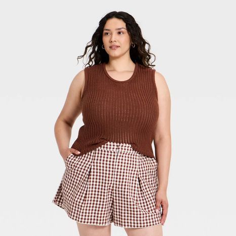 A New Day Women's Crewneck Drop Needle Pullover Sweater Tank, 2X - Brown