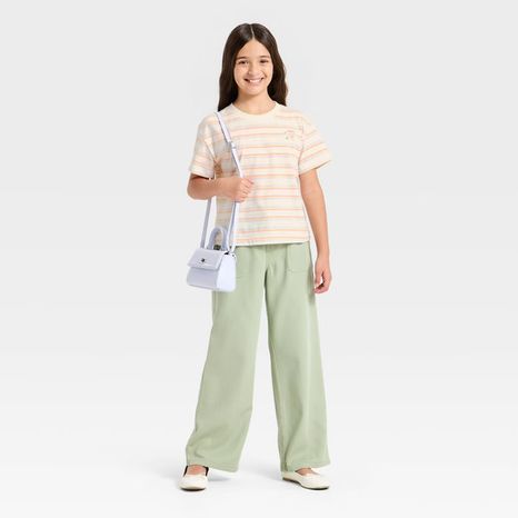 Cat & Jack Girls' Short Sleeve Striped T-Shirt, S - Multicolor