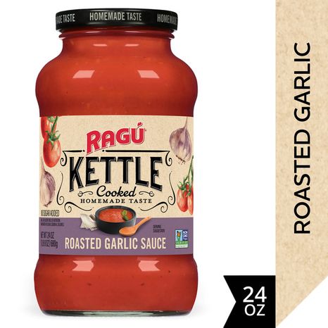 Ragu Kettle Cooked Roasted Garlic Pasta Sauce, Slow Simmered Ingredients, 24 oz.