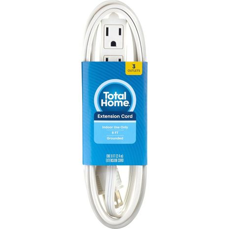 Total Home Extension Cord, Indoor, Grounded, 8 Ft