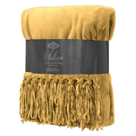 At Home Fringe Plush Throw Blanket - Ochre