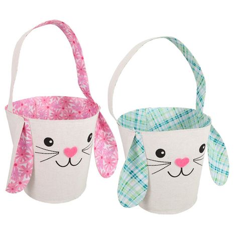 Canvas Bunny Basket With Ears & Handle