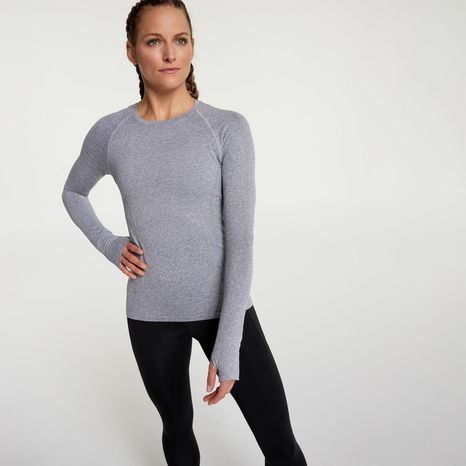 CALIA Women's Seamless Long Sleeve Tee, Small - Grey Spacedye