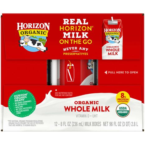 Horizon Organic Shelf Stable Whole Milk Boxes, 8 fl oz, 12 Count