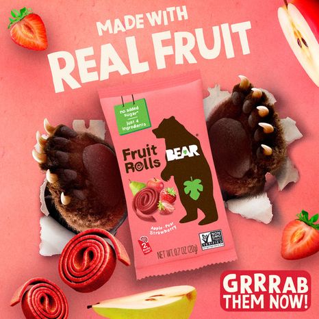 BEAR Fruit Snacks Fruit Rolls, Strawberry