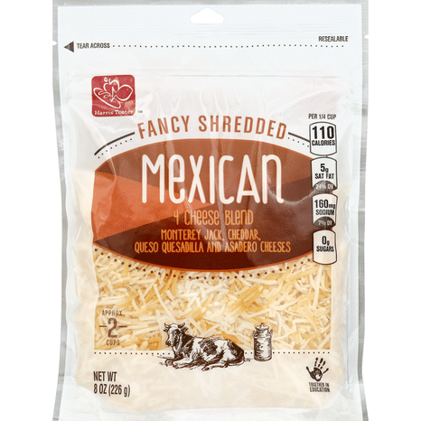 Harris Teeter Cheese, Fancy Shredded, Mexican, 4 Cheese Blend