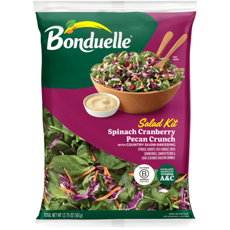 Bonduelle Spinach Cranberry Pecan Crunch, Country Dijon Dressing Salad Kit