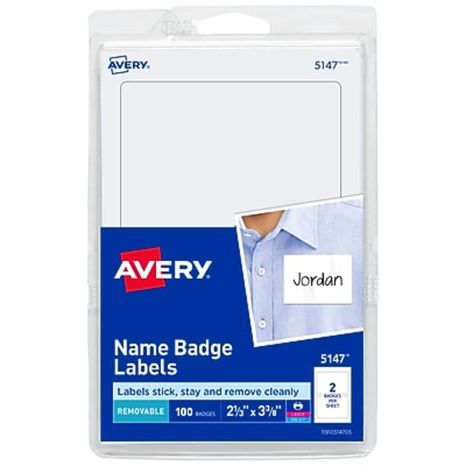 Avery 5147 2-1/3" x 3-3/8" White Sticker Name Badge Labels