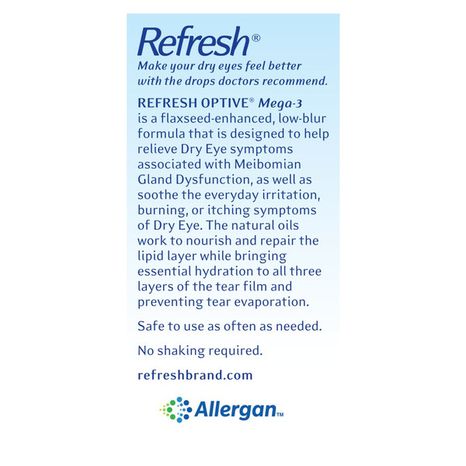 Refresh Optive Mega-3 Lubricant Eye Drops Preservative-Free Artificial Tears