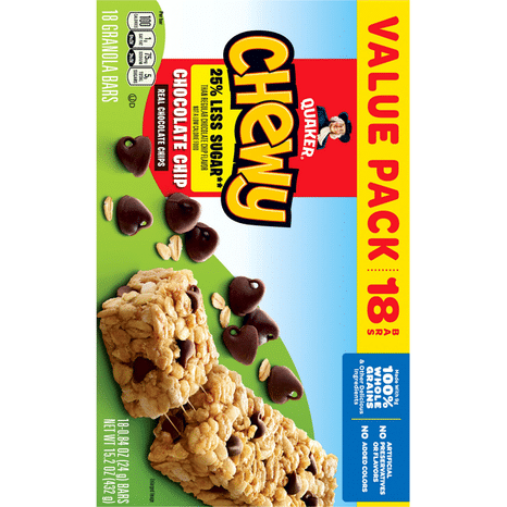 Quaker Chewy Granola Bars, 25% Less Sugar, Chocolate Chip - Pack
