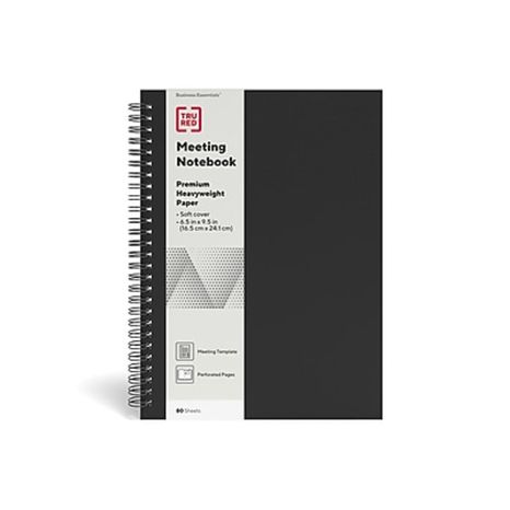 TRU RED TR54988 Medium Black Soft Cover Meeting Notebook