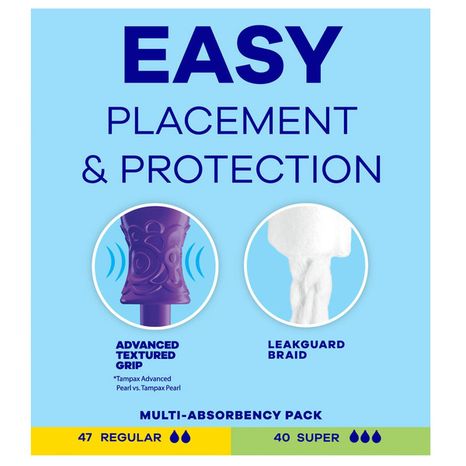 TAMPAX Pearl Tampons Multipack with LeakGuard Braid, Regular/Super