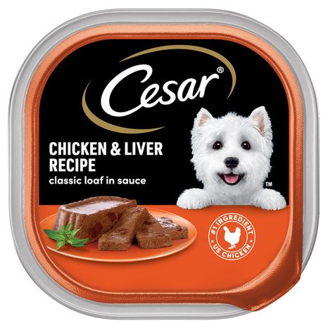 Cesar Loaf in Sauce Adult Wet Dog Food Chicken and Liver Recipe, 3.5 oz. Tray