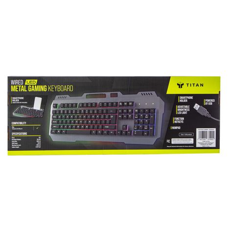 TITAN Wired LED Metal Gaming Keyboard, Large