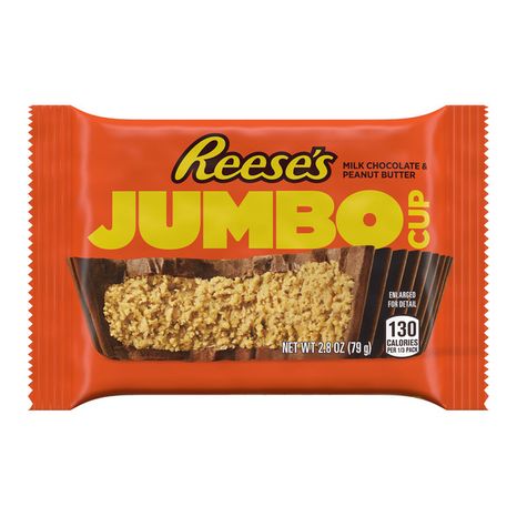 Reese's Jumbo Cup Milk Chocolate Peanut Butter Cup, Candy Pack, 2.8 oz
