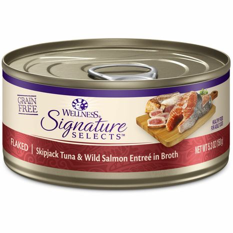 Wellness Flaked Skipjack Tuna & Wild Salmon Entree In Broth Healthy Food For Adult Cats