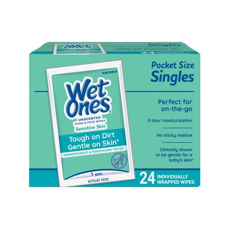 Wet Ones Singles Hand & Face Wipes, Individually Wrapped, Unscented Wipes