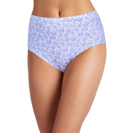 JOCKEY Women's Plus Size 100% Cotton Bouquet Bloom Elance Underwear Briefs - Midnight Iris & Frothy Blue