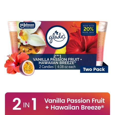 Glade 2in1 Single Wick Candles, Hawaiian Breeze + Vanilla Passionfruit