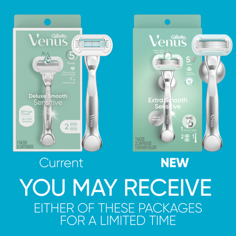 Venus Extra Smooth Sensitive Women's Razor, 2 Blade Refills + Shower Holder