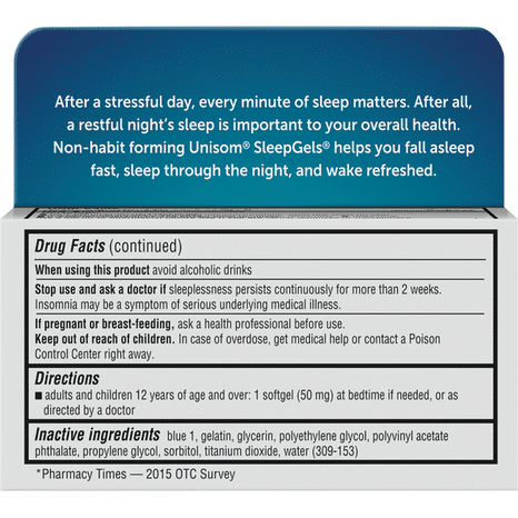 Unisom Nighttime Sleep-Aid, 50 mg, SoftGels