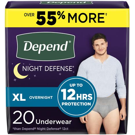 Depend Night Defense Adult Incontinence Underwear for Men, Overnight, XL, Grey