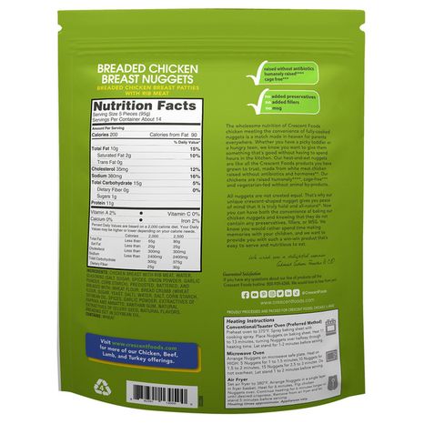 Crescent Foods Chicken Breast Nuggets, Breaded, 100% White Meat, Family Pack