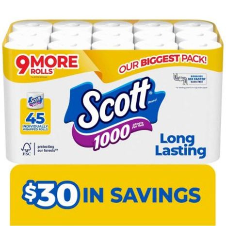 Scott 1000 Toilet Paper, Septic-Safe, Toilet Tissue