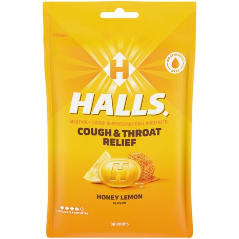 Halls Relief Honey Lemon Cough Suppressant/Oral Anesthetic Menthol Drops