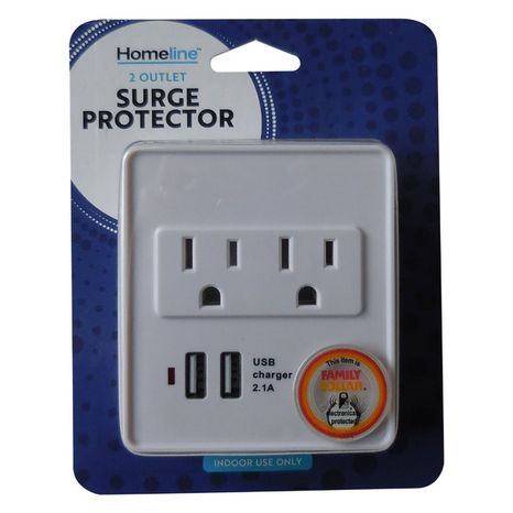 Homeline 2 Outlet Surge Protector with USB Ports