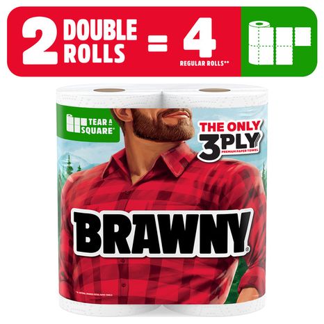 BRAWNY Tear-A-Square Paper Towels, 2 Double Rolls