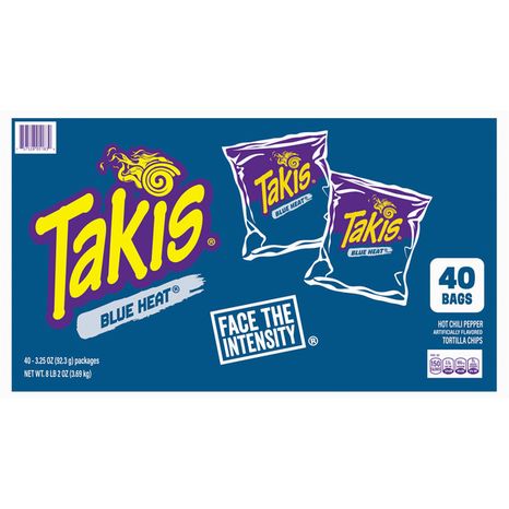 Takis Blue Heat 40 pc / 3.25 oz Snack Size Multipack, Hot Chili Pepper Flavored Extreme Spicy Rolled Tortilla Chips