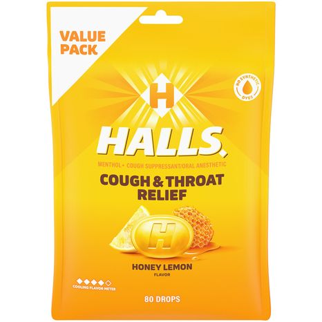 Halls Relief Honey Lemon Cough Suppressant/Oral Anesthetic Menthol Drops