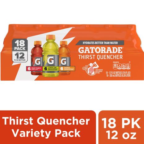 Gatorade Thirst Quencher, Lemon Lime, Fruit Punch, Orange, 18 Pack