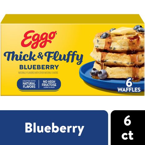 Eggo Thick and Fluffy Blueberry Waffles, Breakfast Food, 6 Count