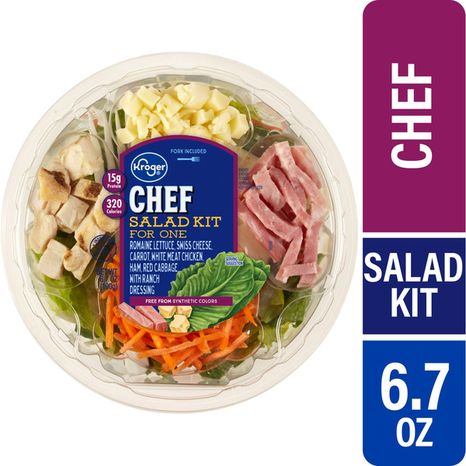 Kroger Chef Salad Kit For One Romaine Lettuce Swiss Cheese Carrot White Meat Chicken Ham Red Cabbage With Ranch Dressing