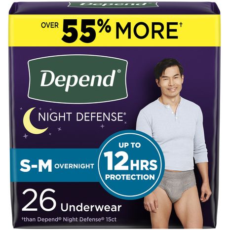 Depend Night Defense Adult Incontinence Underwear for Men, Overnight, S/M, Grey
