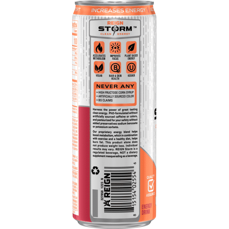 Reign Storm Peach Nectarine, Fitness & Wellness Energy Drink, 12 Fl Oz