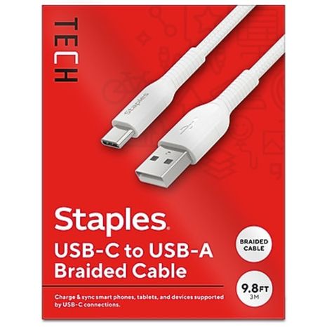 Staples Tech USB-C to USB-A Charging Cable - White
