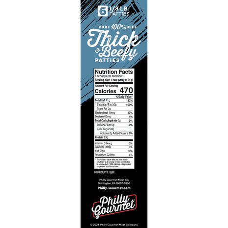 Philly Gourmet Patties, Pure 100% Beef, Thick & Beefy