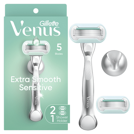 Venus Extra Smooth Sensitive Women's Razor, 2 Blade Refills + Shower Holder