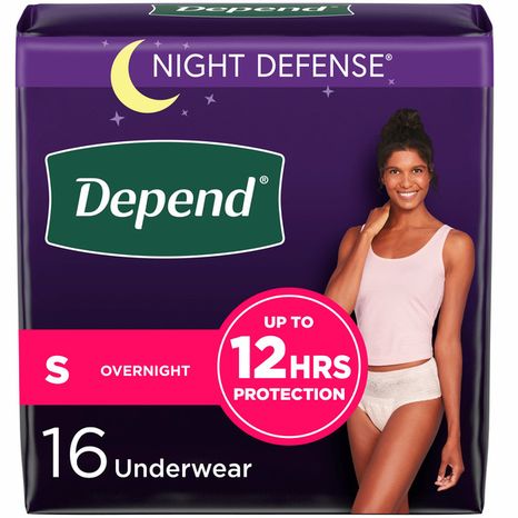 Depend Night Defense Women's Adult Postpartum Incontinence Underwear, S