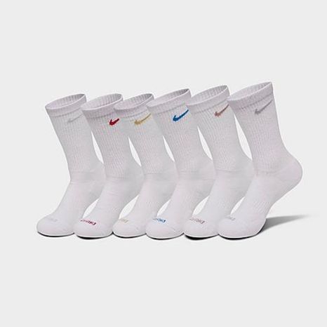 Nike Dri-FIT Everyday Plus Cushioned Training Crew Socks, M, 6 Pack - White/Metallic