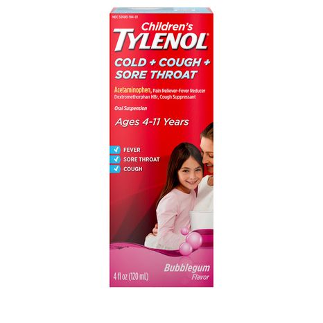 TYLENOL Cold, Cough, and Sore Throat, Bubblegum, 4 fl. oz