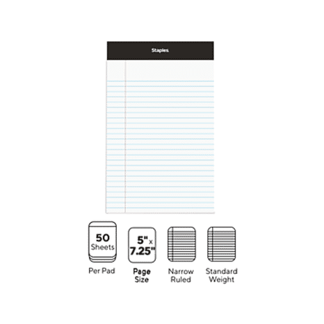 TRU RED TR57338 5" x 8" White Narrow Ruled Notepad