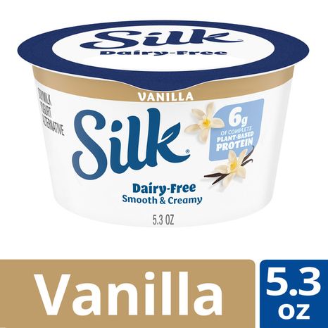 Silk Vanilla Dairy Free, Soy Milk Yogurt Alternative, Smooth and Creamy Plant Based Yogurt with 6 Grams of Protein Per Serving, 5.3 OZ Container