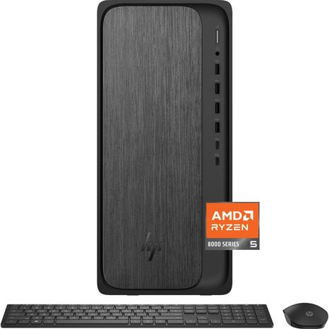 HP 512GB SSD Memory AMD Radeon 740M Ryzen 5 OmniDesk Desktop - Gray Wood