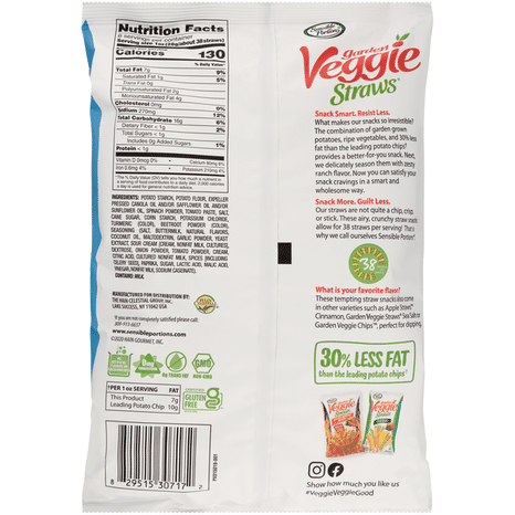 Sensible Portions Garden Veggie Straws Zesty Ranch Vegetable & Potato Snack